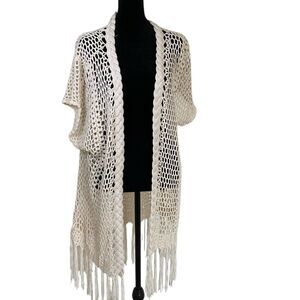 Umgee Cream Crochet Fringe Cardigan Great Condition